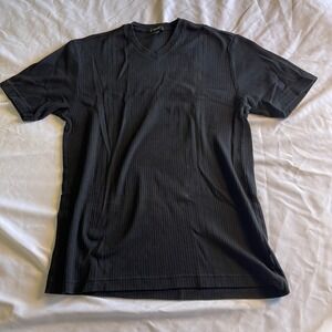 Alfani Mens Black Ribbed V-Neck T-Shirt 100% Cotton Short Sleeve Size L